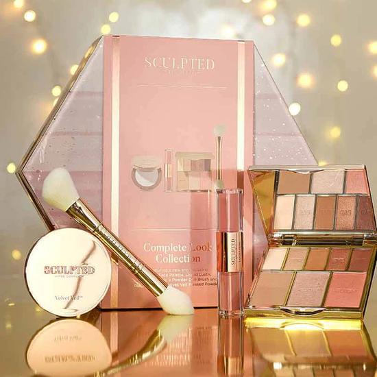 Sculpted by Aimee Connolly The Complete Look Collection Bare Basics Face & Eye Palette + Liquid Lustre + Powder Duo Double Ended Brush + Pressed Powder