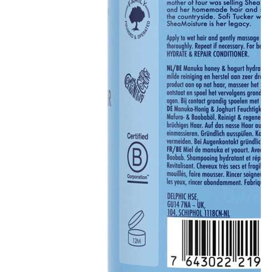 Shea Moisture Manuka Honey & Yogurt Hydrate + Repair Shampoo 384ml