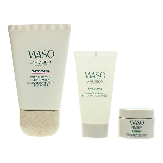 Shiseido Waso Invisible Pore Care Gift Set Moisturiser, Cleanser, Scrub Mask 80ml