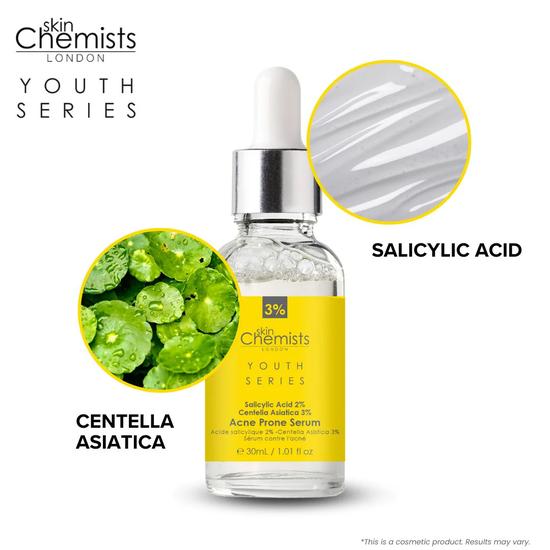 skinChemists Acne Prone Serum Salicylic Acid 2%, Centella Asiatica 3% Duo Pack 30ml x 2