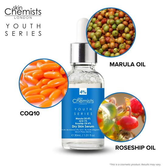skinChemists Dry Skin Serum Marula Oil 4%, Q10 1%, Rosehip Oil 4% Duo Pack 30ml x 2