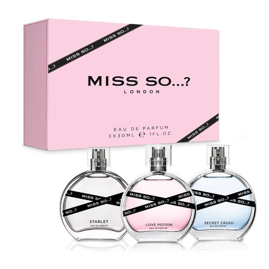 SO...? Miss SO...? Travel Size Mini Premium Eau De Parfum Gift Set 3 x 30ml