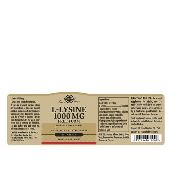 Solgar Amino Acids L-Lysine 1000mg Tablets x50