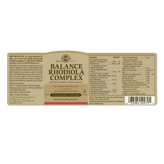 Solgar Balance Rhodiola Complex Vegicaps 60 Vegicaps