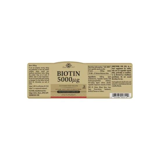 Solgar Biotin 5000ug Vegicaps 100 Vegicaps