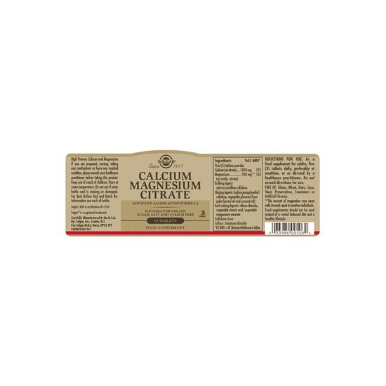 Solgar Calcium Magnesium Citrate Tablets 50 Tablets