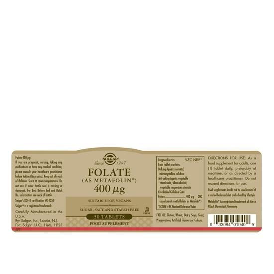 Solgar Folate 400ug Tablets 50 Tablets