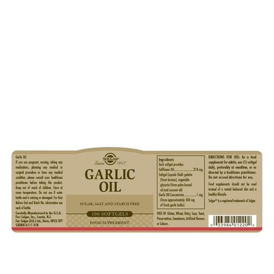 Solgar Garlic Oil Reduced Odour Softgels 100 Softgels