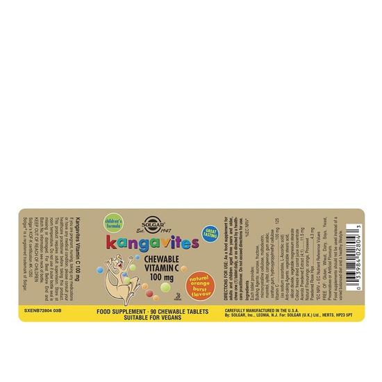 Solgar Kangavites Chewable Vitamin C 100mg Tablets 90 Tablets