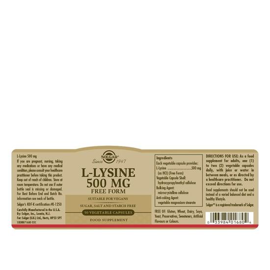 Solgar L-Lysine 500mg Vegicaps 50 Vegicaps