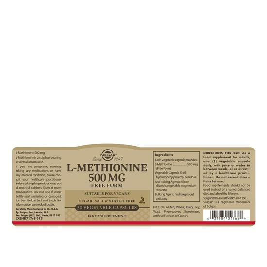 Solgar L-Methionine 500mg Vegicaps 30 Vegicaps