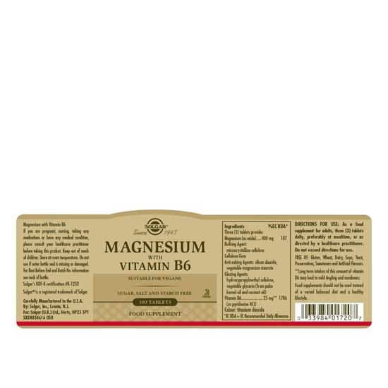 Solgar Magnesium With Vitamin B6 Tablets 100 Tablets