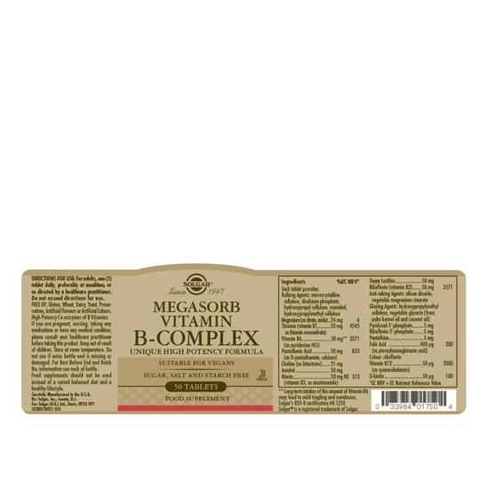 Solgar Megasorb Vitamin B-Complex Tablets 50 Tablets
