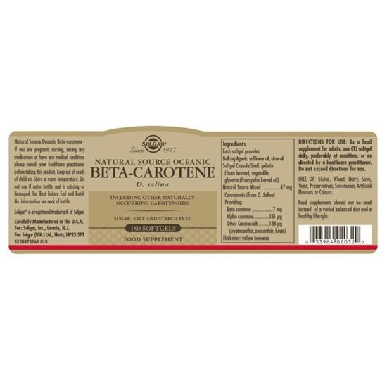 Solgar Natural Source Oceanic Beta-Carotene 7mg Softgels 60 Softgels