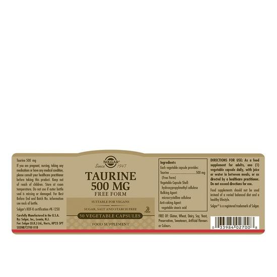 Solgar Taurine 500mg Vegicaps 50 Vegicaps