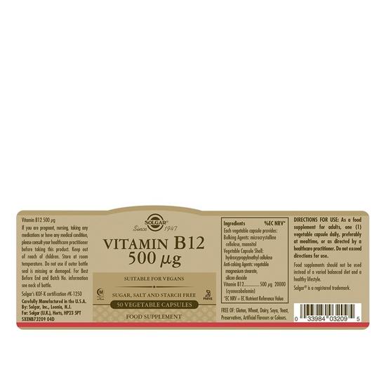 Solgar Vitamin B12 500ug Vegicaps 50 Vegicaps