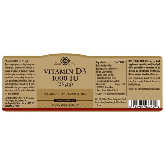 Solgar Vitamin D3 1000 IU 100 Softgels