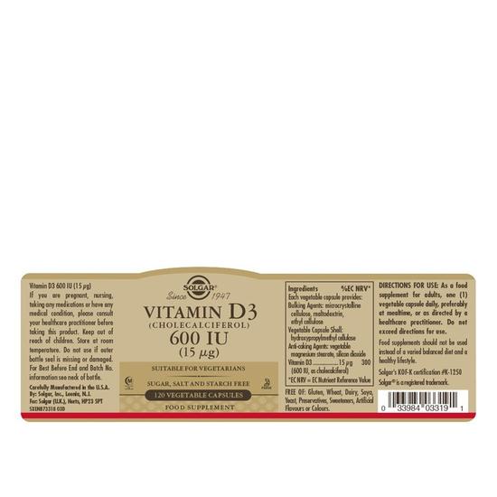 Solgar Vitamin D3 15ug 600iu Vegicaps 60 Vegicaps