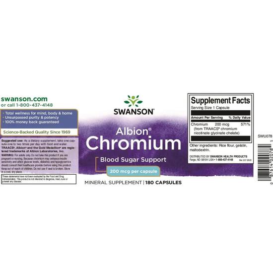 Swanson Albion Chelated Chromium 200mcg Capsules 180 Capsules