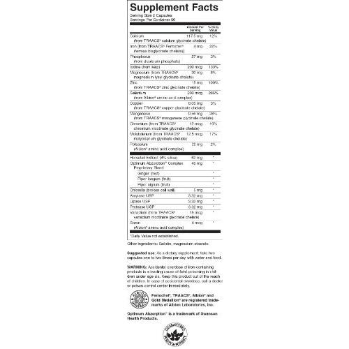 Swanson Albion Chelated Multi-Mineral Glycinate 120 Capsules