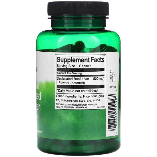 Swanson Argentinian Desiccated Beef Liver 500mg Capsules 120 Capsules