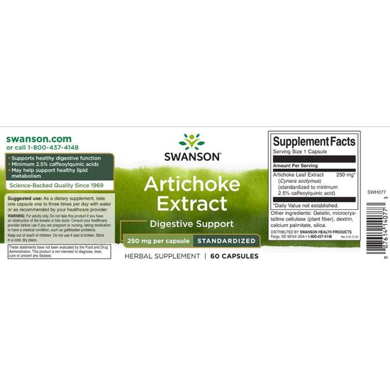Swanson Artichoke Extract 250mg Capsules 60 Capsules