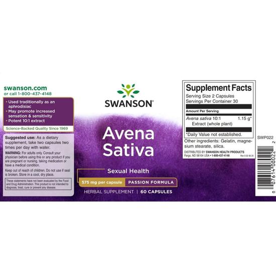 Swanson Avena Sativa 575mg Capsules 60 Capsules
