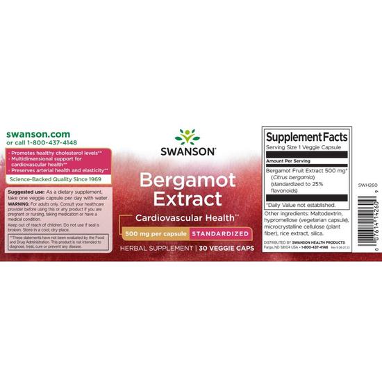 Swanson Bergamot Extract 500mg Capsules 30 Capsules