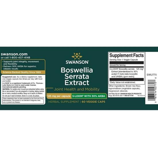 Swanson Boswellia Serrata Extract 125mg Capsules 60 Capsules