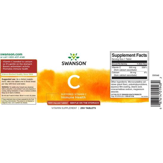 Swanson Buffered Vitamin C 500mg Tablets 250 Tablets