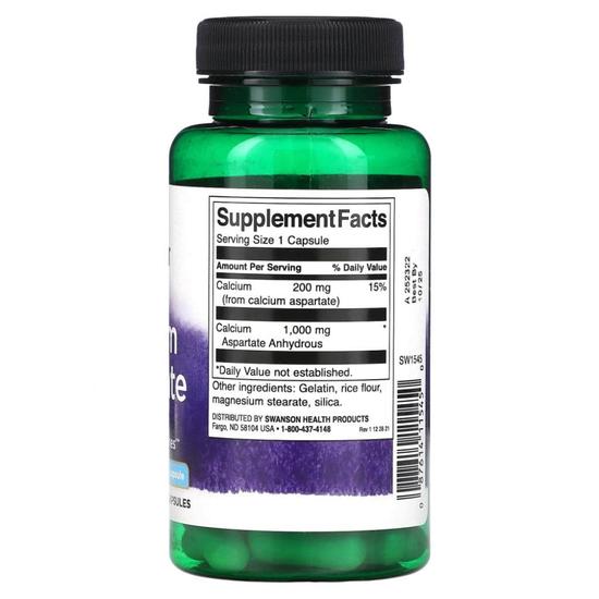 Swanson Calcium Aspartate 200mg Elemental Calcium Capsules 60 Capsules
