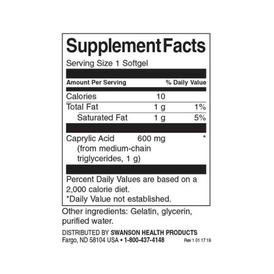 Swanson Caprylic Acid 600mg Softgels 60 Softgels