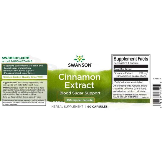 Swanson Cinnamon Extract 250mg Capsules 90 Capsules