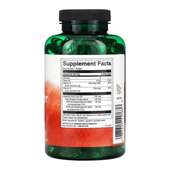 Swanson Cod Liver Oil 700mg Double-Strength Softgels 30 Softgels