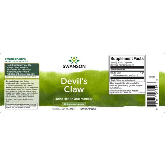 Swanson Devil's Claw 500mg Capsules 100 Capsules