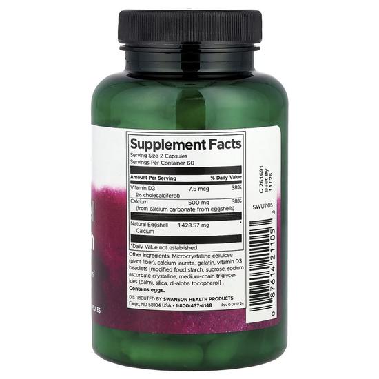 Swanson Eggshell Calcium With Vitamin D-3 Capsules 120 Capsules