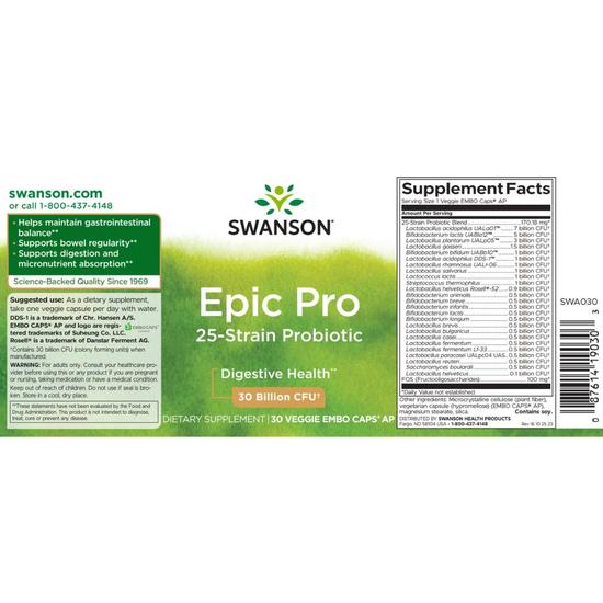 Swanson Epic Pro 25-Strain Probiotic Capsules 30 Capsules