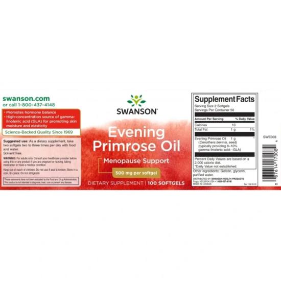 Swanson Evening Primrose Oil 500mg Softgels 100 Softgels