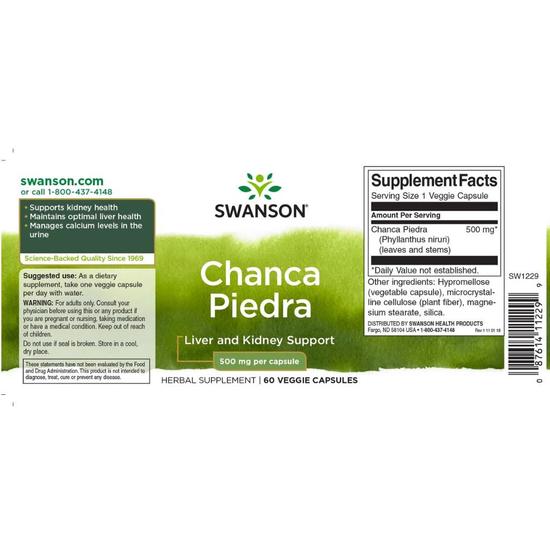 Swanson Full Spectrum Chanca Piedra 500mg Capsules 60 Capsules