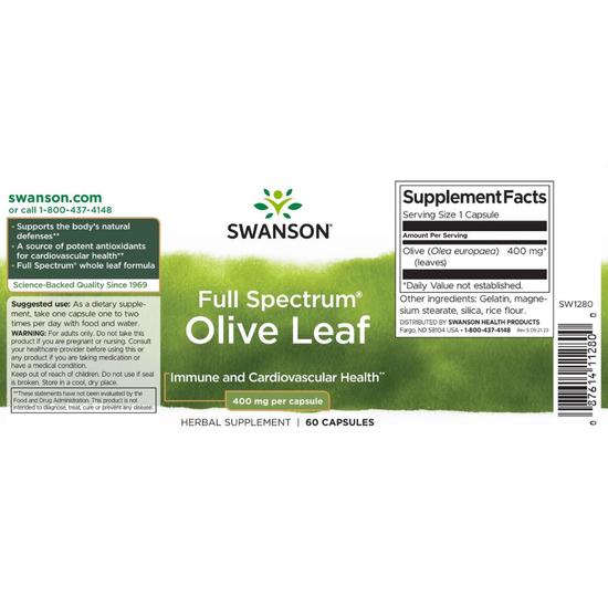 Swanson Full Spectrum Olive Leaf 400mg Capsules 60 Capsules