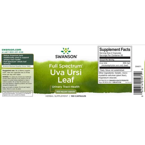 Swanson Full Spectrum Uva Ursi Leaf 450mg Capsules 100 Capsules