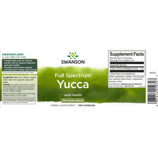 Swanson Full Spectrum Yucca 500mg Capsules 100 Capsules