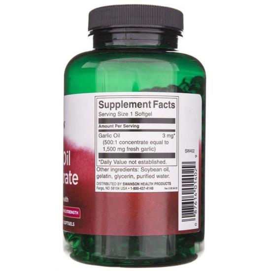 Swanson Garlic Oil Concentrate 1500mg Softgels 500 Softgels