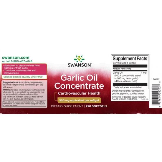 Swanson Garlic Oil Concentrate 500mg Softgels 250 Softgels