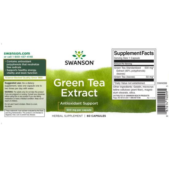 Swanson Green Tea Extract 500mg Capsules 60 Capsules
