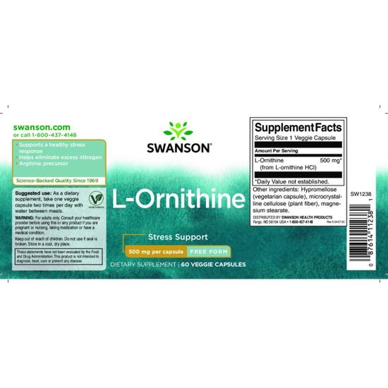 Swanson L-Ornithine 500mg Capsules 60 Capsules