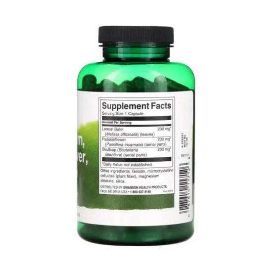 Swanson Lemon Balm Passionflower Skullcap Complex Capsules 180 Capsules