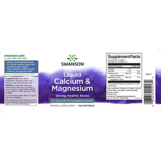 Swanson Liquid Calcium & Magnesium Softgels 100 Softgels