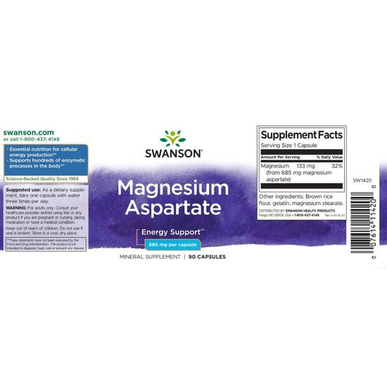 Swanson Magnesium Aspartate 685mg Capsules 90 Capsules