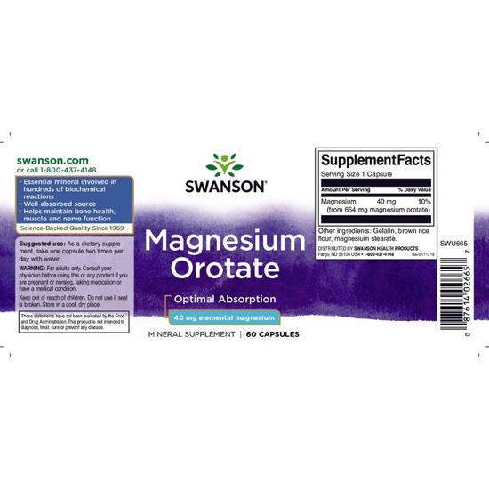 Swanson Magnesium Orotate 40mg Capsules 60 Capsules